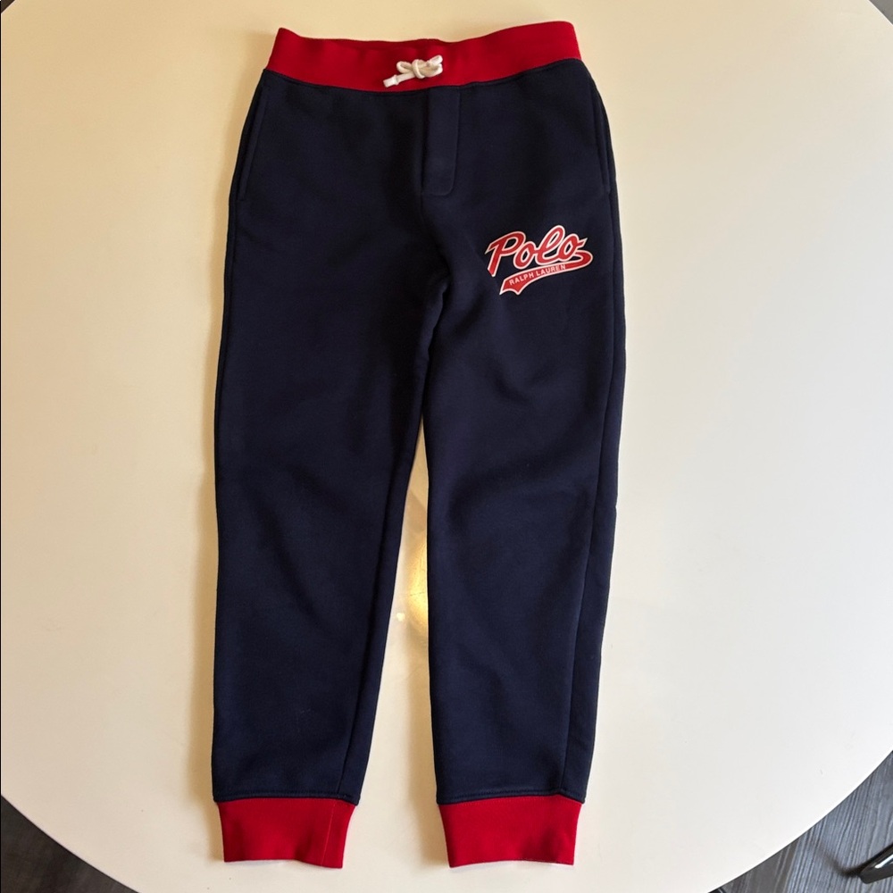 Navy Sweatpants Polo with Red Accents
